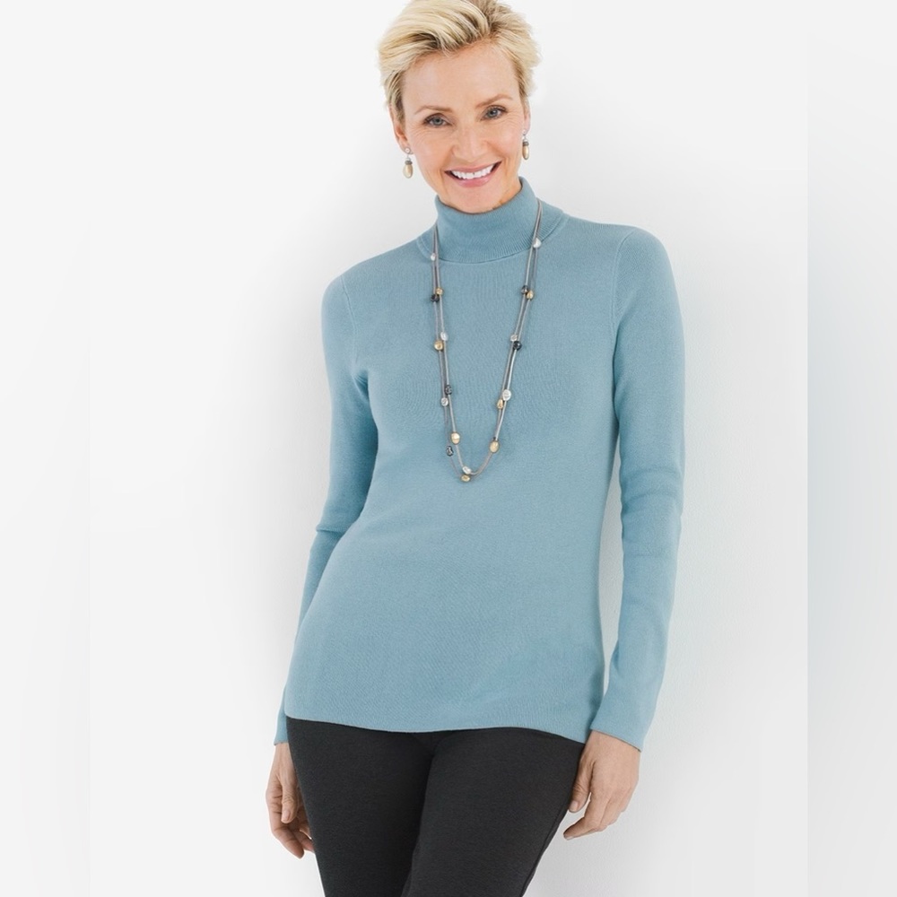 Chicos Womens Blue Turtleneck Sweater Size Medium Coolmax Technology NWT - Picture 12 of 12